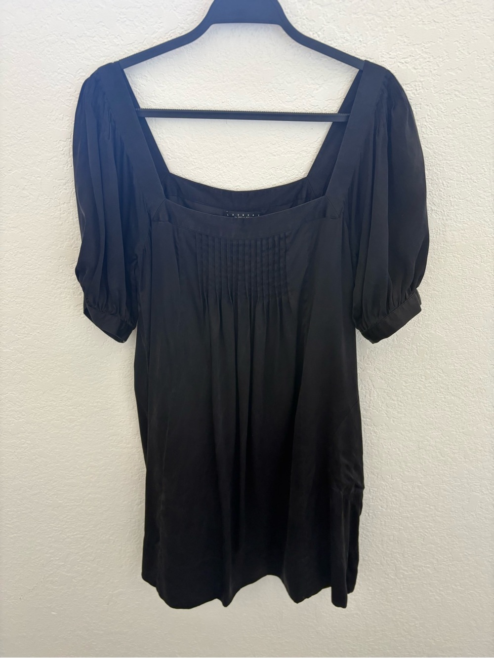 Black silk Square-Neck Puff Sleeve Women’s dress